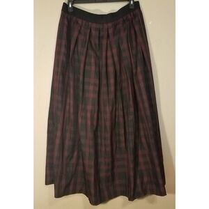 Joan Rivers Skirt Women L Large Taffeta Maxi Burgandy Black PullonPleated Formal